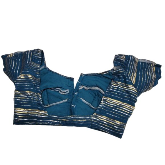 Blue Sequin Sari With Blouse- Ready To Wear Adjustable Elastic Waistband - Picture 14 of 14